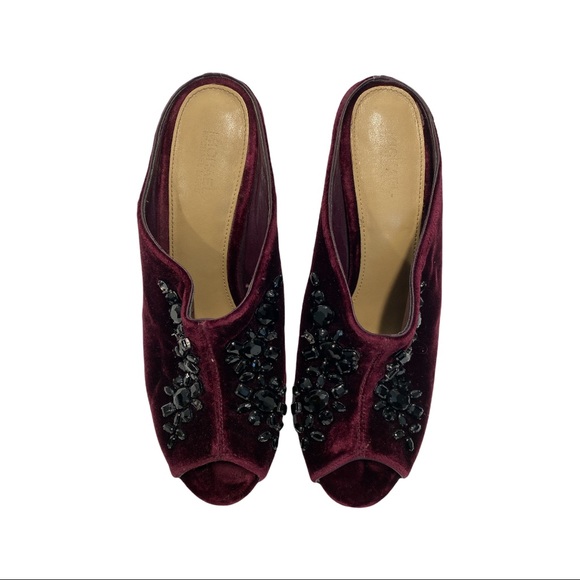 Micheal Kors Burgundy Velvet Mules with Black Flower Jewel Detail - Picture 4 of 9